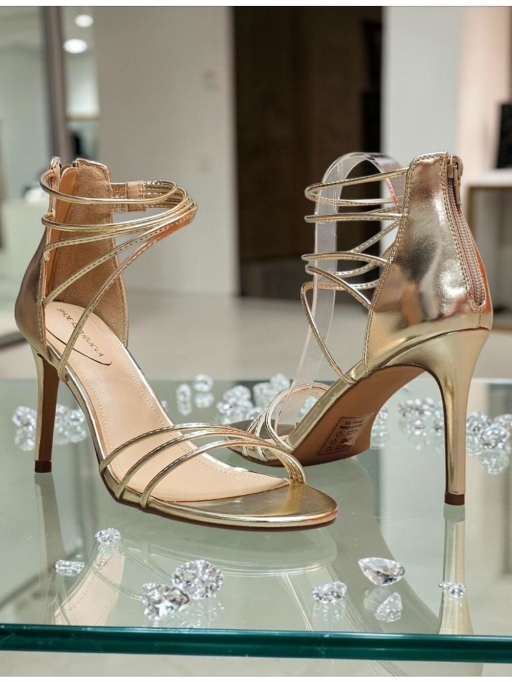 WomenS Gold Strappy Stiletto Sandals Open Toe Ankle Zip Dress Heels